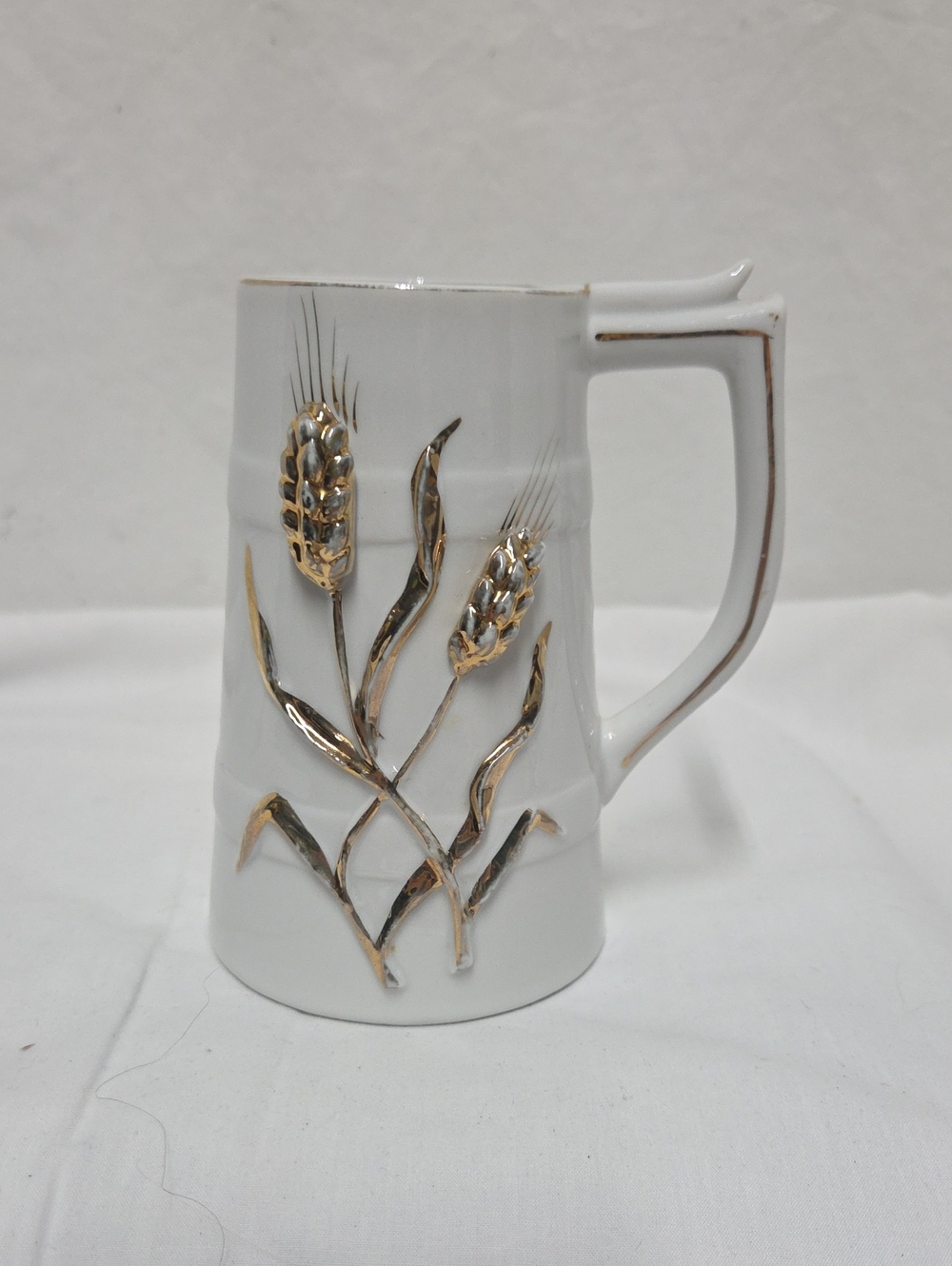 Vintage Grantcrest 5" Porcelain Tankard Mug- Embossed Gold Wheat Motif